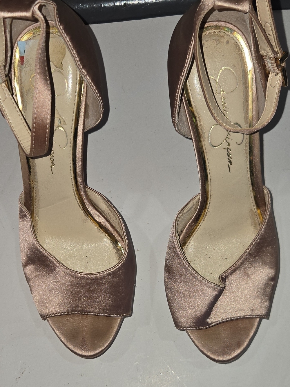 Jessica Simpson Metallic Rose Satin Open-Toe Ankle-Strap Heels